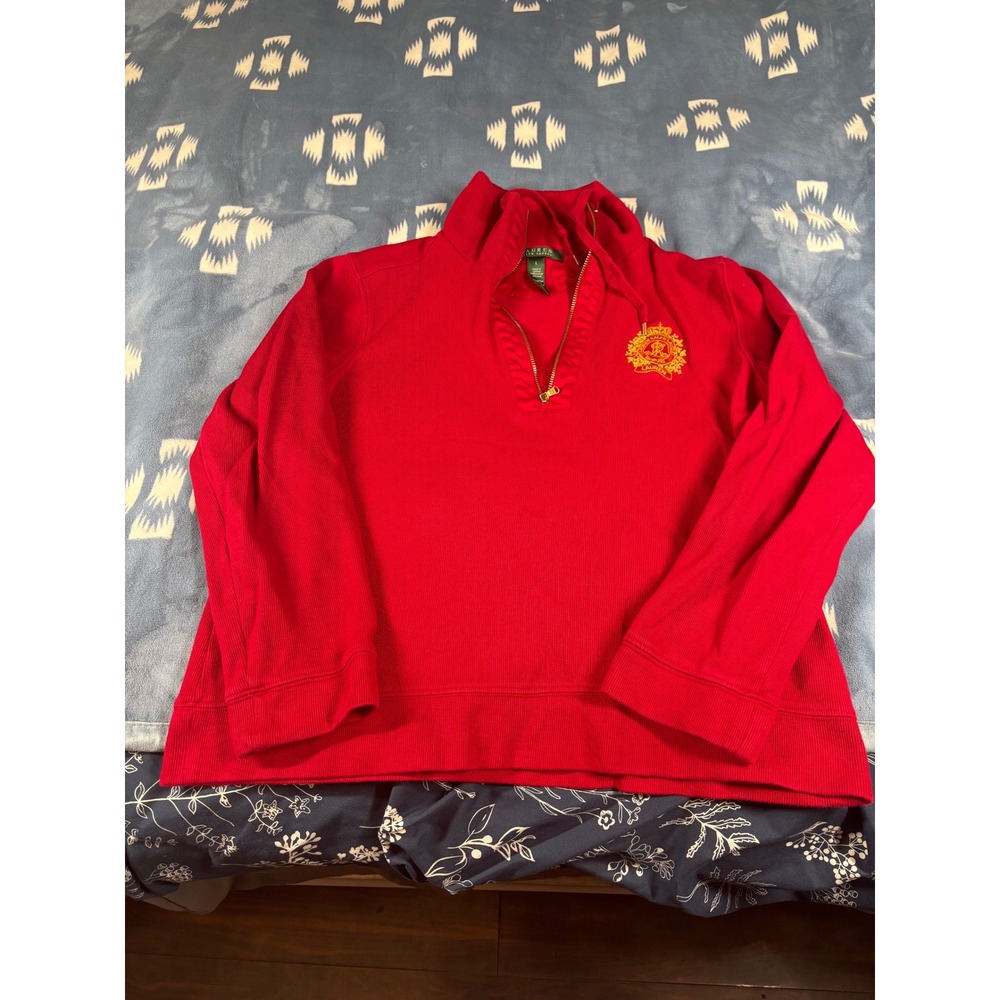 Lauren Ralph Lauren Mens Red Ribbed Cotton Quarter Zip Crest Pullover Size L